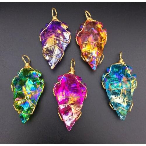 Natural crystal ore wire wrap pendant Semi-precious stone arrow pendant DIY necklace jewelry accessories Size 22-52mm