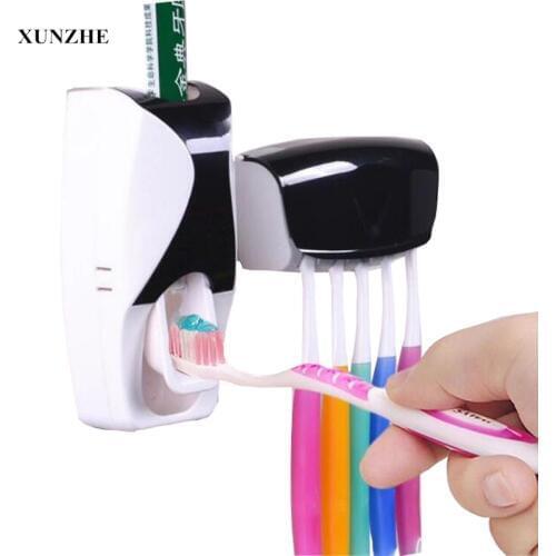 XUNZHE Storage Shelves Automatic Toothpaste Dispenser Toothbrush Holder Bathroom products Wall Mount Rack Bath set Toothpaste