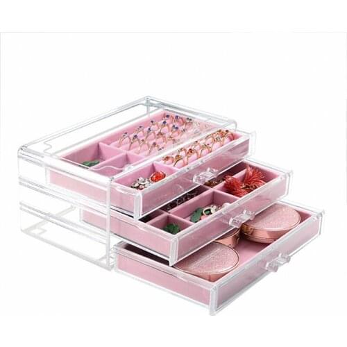 Jewelry Storage box Drawers Type Ring Jewelry Display Box Valuable Storage case Velvet tray store content box Makeup Organizer