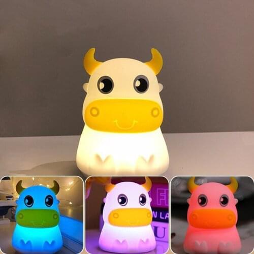 Chargeable Cow Night Light Touch Sensor Colorful Light Cartoon Silicone Bull Desk Table Lamp Bedroom Bedside Lamp Children Gift