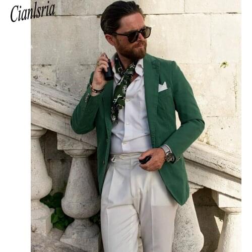 Green Mens Jacket High Quality Plus Size Wedding Blazer Tuxedos Prom Party Coat Formal Wear 2 Piece (Jacket +Pants )