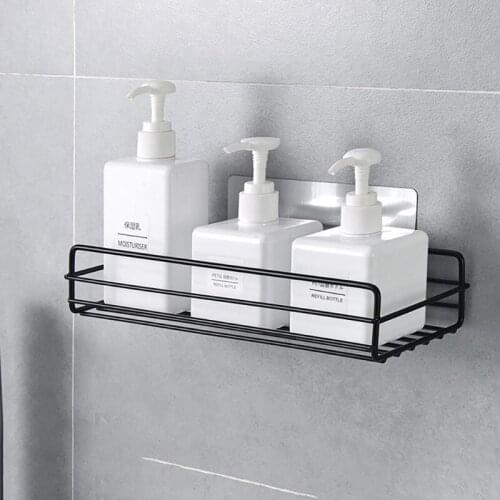 Iron Bathroom Shelf Shower Wall Mounted Punch-free Shower Storage Rack Multi-function Waterproof Corner Shelf Bathroom Organizer