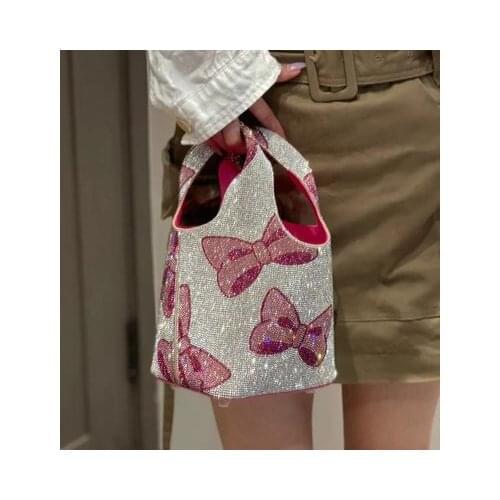 Women Sliver bucket bag Luxury Diamond High Quality Personality All-match Rhinestone Crossbody Shoulder Bag Fashion