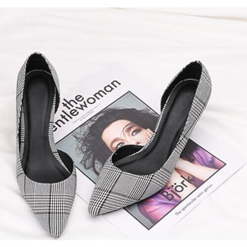 2021 New Spring Summer Women Pumps Shoes Pointed Toe Plaid Thin Heel Footwear Big Size 33-42 Ladies High Heels