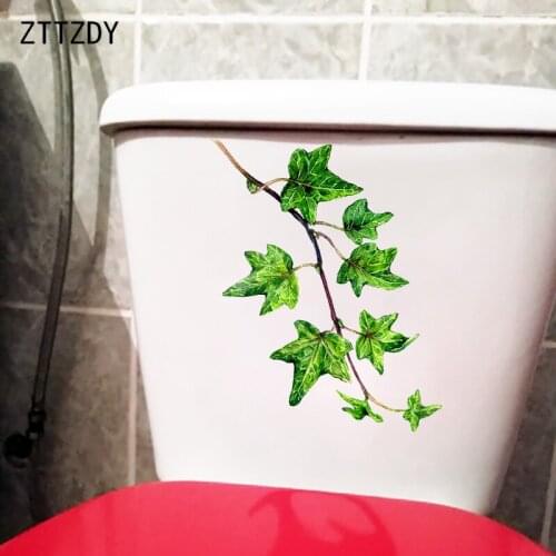 ZTTZDY 17.5×24.5CM Hand Drawn Cartoon Leaves Toilet Decoration Creative Home Wall Stickers T6-0279