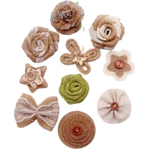 10 Pieces Of Creative DIY Jute Cloth Burlap Lace Ribbon Bowknot Clothing Shoes Hats Wedding Party Decorations