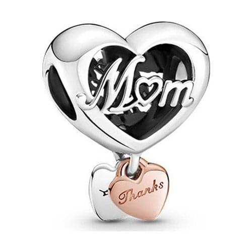 100% S925 Silver New Mothers Love Heart-shaped PAN Beads Are Suitable For Original Pandora Bracelet Womens Diy Charm Jewelry