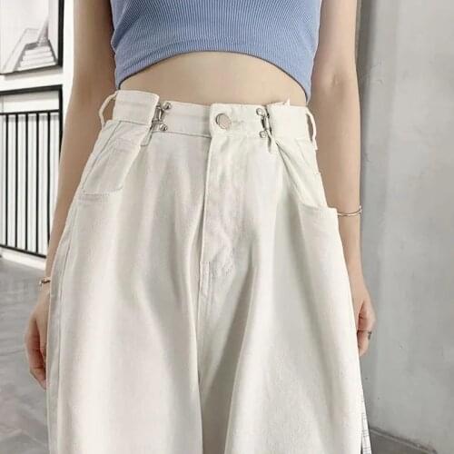2021 New Spring White Plus Size High Waist Jeans Streetwear Wide Leg Pants Womens Fashion Trousers Full Length Loose Denim Pant