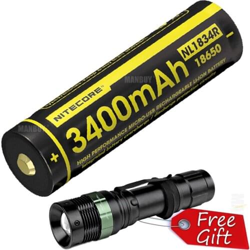 2021 nitecore NL1834R 3400mAh with micro USB charging port Battery 3.6v High Performance Button Top 18650 Protected Battery 1PC