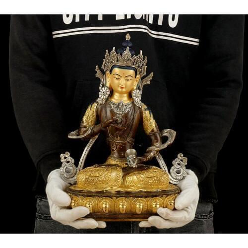 33CM Large High grade gilding Buddha statue- bless HOME family talisman Tibetan Nepal Namo Guru Vajrasattva Buddha statue