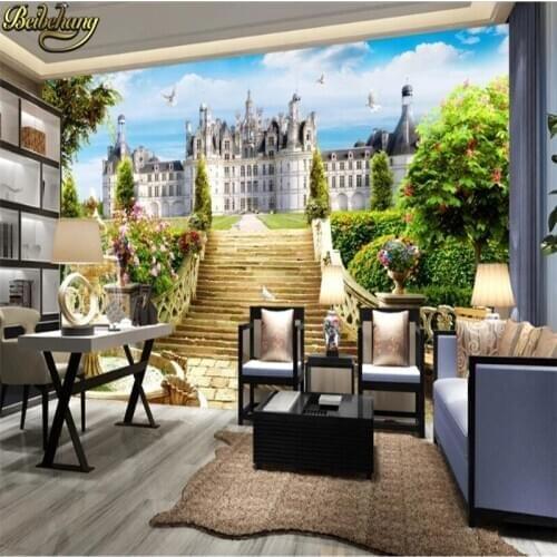 Beibehang Custom 3d mural Continental bedroom living room TV background fantasy castle entrance photo wall paper flooring paper