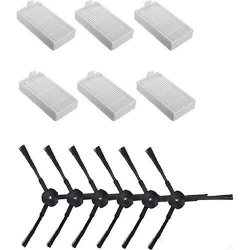6pcs Side Brushes + 6pcs HEPA Filter for ILIFE V3 V5 V5s V3s V5s pro v50 x5 Vacuum Cleaner Accessories Replacement Parts