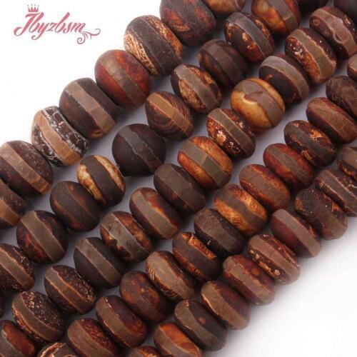 8x12,10x14mm Stripe Frost Brown Rondelle Old Agates Beads Stone Beads For DIY Necklace Bracelet Jewelry Making 15" Free Shipping