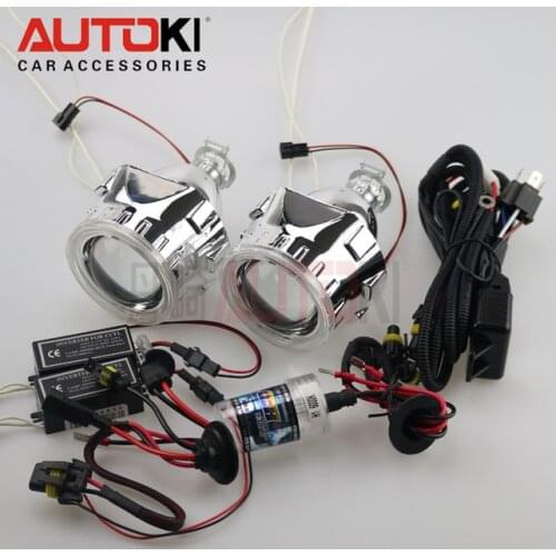 Autoki 2.5 inches Mini HID Bi xenon Projector Lens+ Xenon Bulb+ CCFL Angel Eye Halo for Car Headlight Retrofit Kit