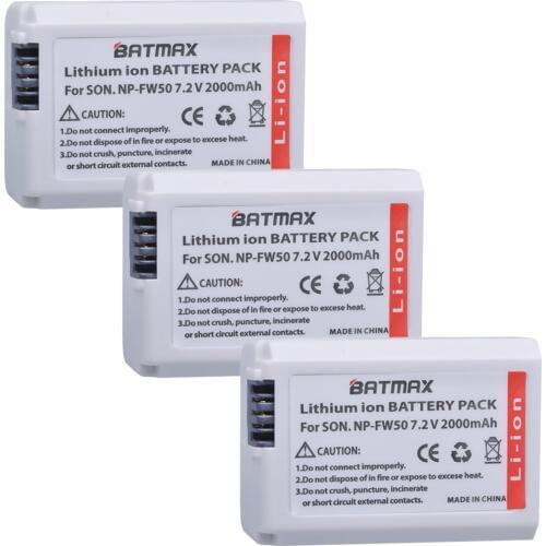 Batmax 3Pcs 7.2V 2000mAh NP-FW50 NP FW50 Camera Battery for Sony Alpha 7 a7 7R a7R 7S a7S a3000 a5000 a6000 NEX-5N 5C