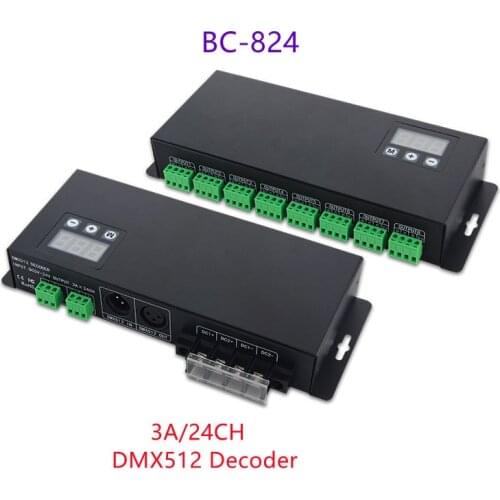BC-824 24CH DMX512 Decoder 3A*24CH DMX512/1990 signal decoder driver with RGB display shows for led light strip