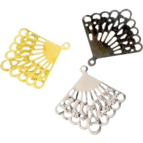 Free shipping 30PCS 3Color Metal Filigree Slice Fan-shaped Wraps Connectors Jewelry Findings Connector Diy Crafts 26*25mm