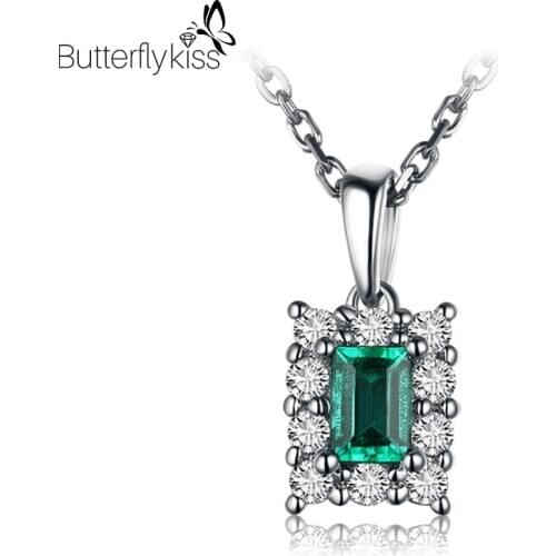 BK 18k Genuine Gold 585 Pendant Necklaces For Women White Gold Natural Emerald Gemstone With Diamond Necklace Wedding Jewelry