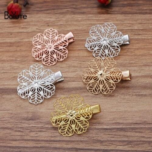 BoYuTe (20 Pieces/Lot) 27MM Filigree Flower Welding 35MM Hair Clips DIY Hair Accessories Materials Factory Direct Sale