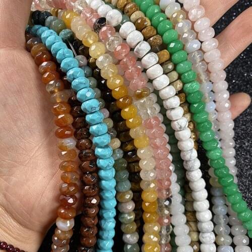 80pcs Natural Stone Beads Abacus Shape Faceted for Jewelry Making Necklace Bracelet Earrings Size 5x8mm