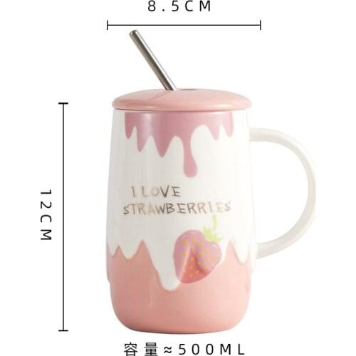 Colorful Fruit Straw Cup Large Capacity Ceramic Cartoon Mug Creative Gift High Value Cup Coffee Cup