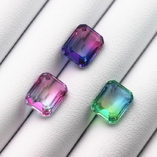 Colorful synthetic double color tourmaline composite stones beads for jewelry making loose gems stone created composite stone