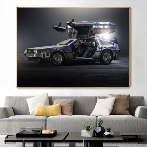 Movies Back To The Future Delorean Time Machine Car Canvas Painting Print and Poster Wall Art Picture for Living Room Home Decor