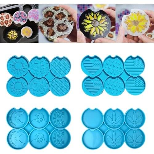 6 Pcs/Set Car Coaster Epoxy Resin Mold Auto Cup Mat Silicone Mould DIY Crafts Casting Tool