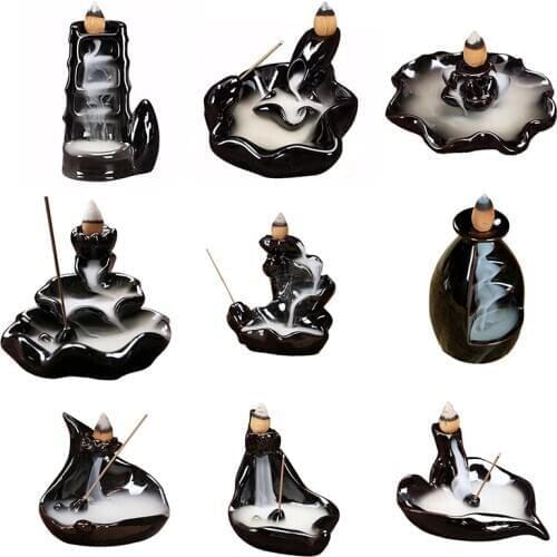 10pcs/LOT Ceramic Fragrance Waterfall Porcelain Incense Burner Holder Censer Aromatherapy Smoke Backflow Stick Incense Censer