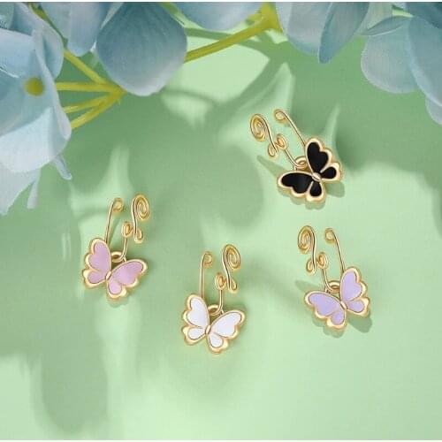 Nose Rings Hoop Adjustable Non Piercing Gold Plated Alloy Clip-on Fake Nose Hoop Ring Butterfly Studs Earrings 4 Colors