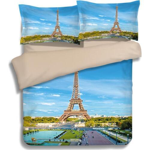 Paris The Eiffel Tower Scenery 3D Bedding Set Single Twin Full Queen King Size Quilt/Duvet Cover 3pc Adult Bed Linens Green Blue