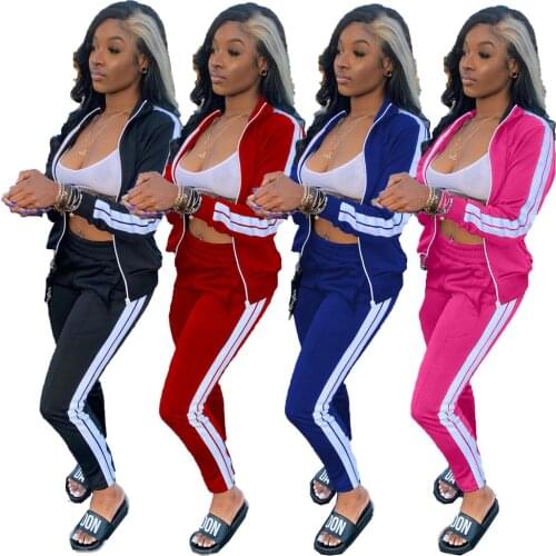 Zip-up Two Piece Tracksuit Long Pants Sets Women Fitness Sportswear Long Sleeve Turtleneck Top Fall Spring 2 Piece Outfit 2021