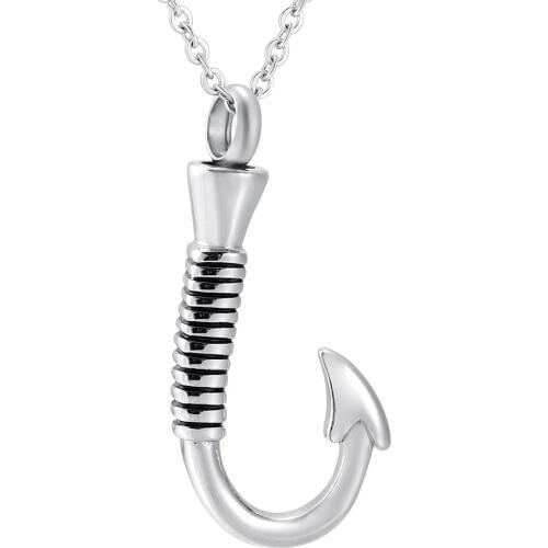 Cremation Jewelry Fish Hook Urn Necklace for Ash Holder Stainless Steel Memorial Pendant Cremation Keepsake Ashes Keepsake