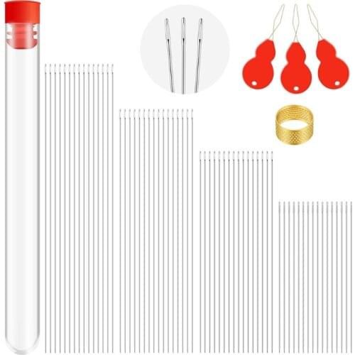 L5YD 65 Pieces Beading Needles Set 4 Sizes Long Straight Beading Embroidery Needles