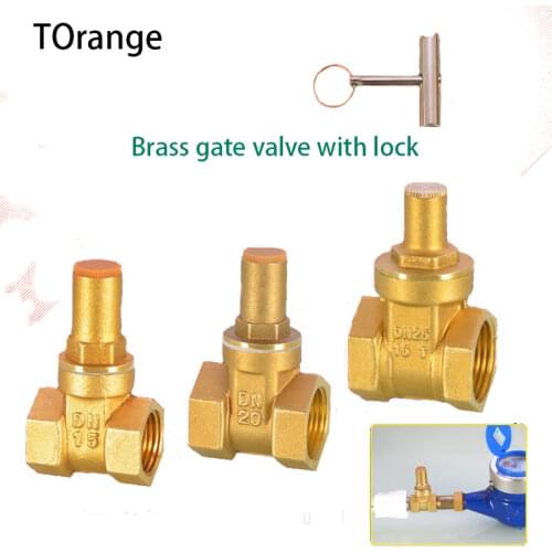 1/2IN 3/4IN Brass Lock Gate Valve Triangle Key Switch Water Valve 1 Inch Buckle Water Meter Front Anti-theft Lock Valve