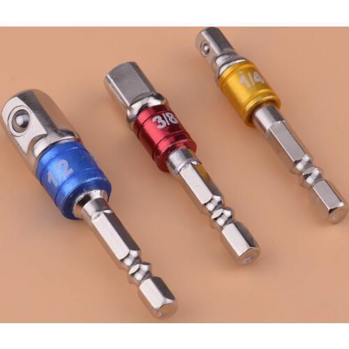 LETAOSK 3pcs/lot Socket Bit Adapter Set Impact Drill Bit Driver Electrical Drilling Heads Hex Shank To 1/4" 3/8" 1/2"