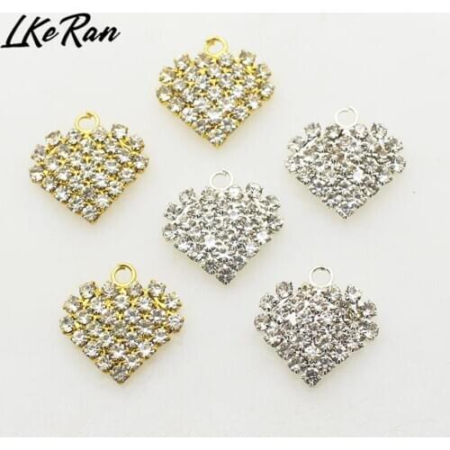LKERAN Heart Rhinestone Buttons 10Pcs/lot 15*16mm Shiny Diamond Pendant Diy Sewing Hair Buttons Scrapbook Crafts Decoration