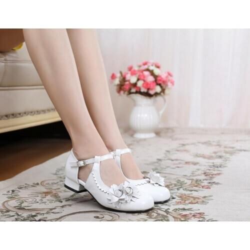 Japanese sweet student lolita shoes cute lace bowknot kawaii shoes vintage round head comfortable women shoes loli cosplay