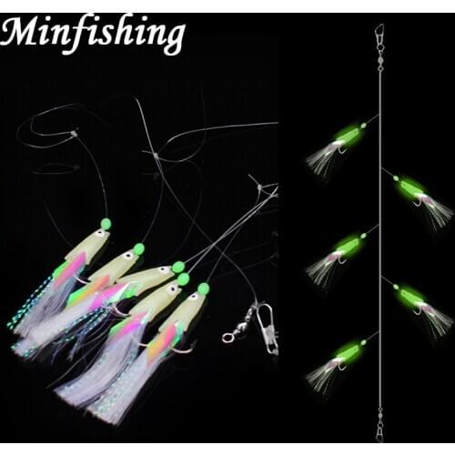 Minfishing 5 pcs/pack String Hooks High Carbon Steel Barbed Hook with Luminous Soft Lure River Fishing Tackle