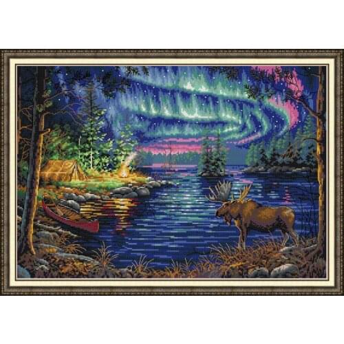 DIY Northern Lights Scenery Painting Cross Stitch Kit Aida 11CT 14CT Counted Stamping Canvas Embroidery Set Home Decoration Gift