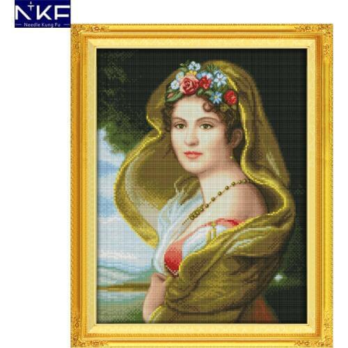 NKF Oil Painting Girl Cross Stitch Pattern Needlework Cross Stitch Kit Embroidery Craft Chinese Cross Stitch for Home Decor