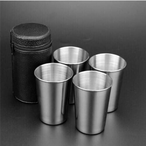 New Stainless Steel Camping Cup Mug Outdoor Camping Hiking Folding Portable Tea Coffee Beer Cup With Black Bag Wide Mouth Cup