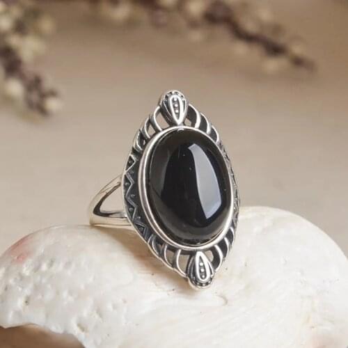 Natural Hetian jade obsidian chalcedony open ring Chinese retro palace style light luxury elegant charm womens jewelry