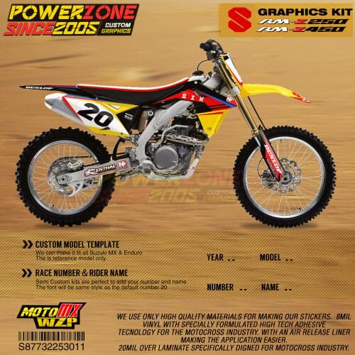 PowerZone Custom Team Graphics Backgrounds Decals 3M Stickers Kit For Suzuki RMZ250 04-06 07-09 10-18 RMZ450 08-17 RM 03-08 011