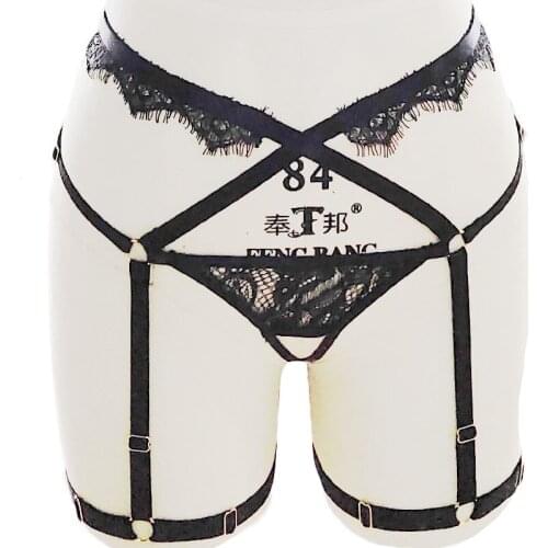 Black Lace Garter Belt Elastic Goth Lingerie Cage Suspender Belt Bondage Harness Sexy Wedding Garter Fetish Leg Stockings Belt