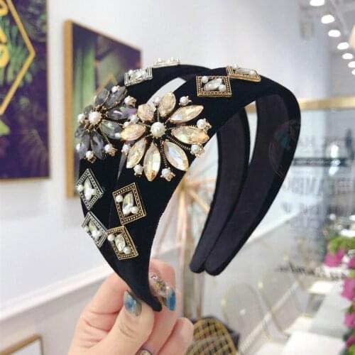 Korea Pearl Crystal Flower Hairbands Shinny Zircon Retro Hair Accessories for Girls Diamond Crown Headbands For Women