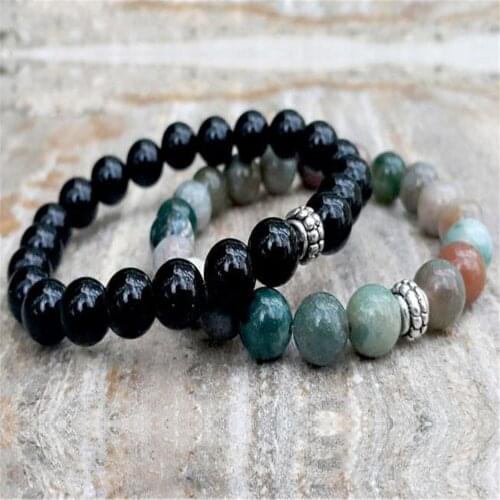 Reikipcs 8mm Natural Indian Agate Handmade Mala Bracelet Reiki Wrist Yoga Fancy Spirituality Stretchy Bless