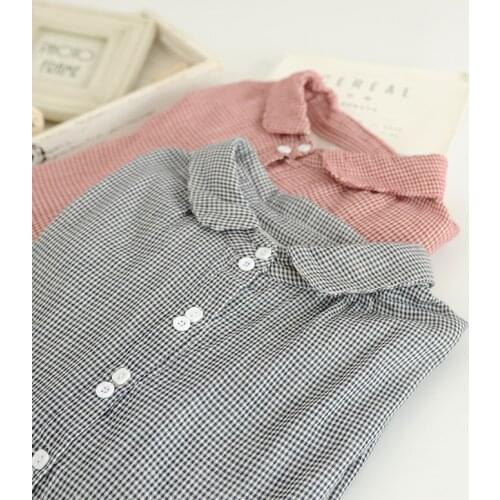 Lamtrip Unique Plaid Peter Pan Collar Long Sleeve Cotton Yarn Shirt Blouse Mori Girl Vintage Top 2021 Autumn