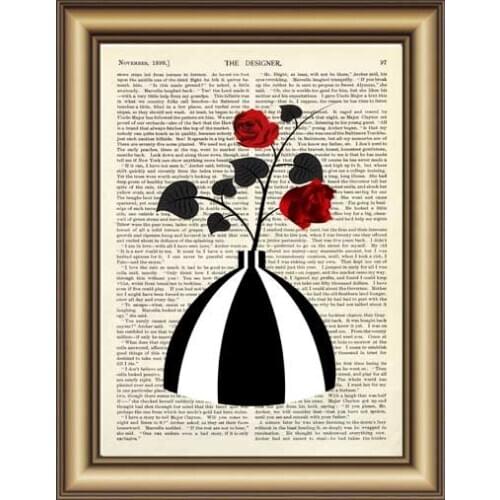 Modern Vase Dictionary Canvas Painting Wall Art Print Poster Pictures for Home Decoration Vintage Book Page Print Wall Hanging