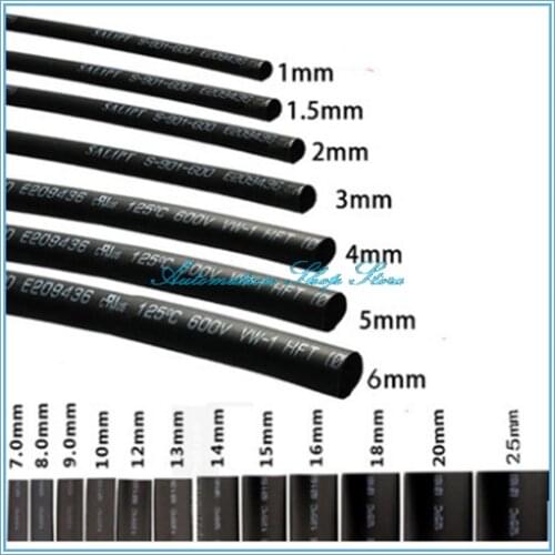 Round Diameter 1mm/1.5mm/2mm/2.5mm/3mm/3.5mm/4mm Length 5M Heat Shrink Tubing Shrinkable Tube Black Wire Wrap
